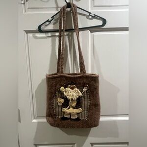 Brown Brushed Felt Santa Purse Appliquéd Holiday Boho Christmas Unbranded